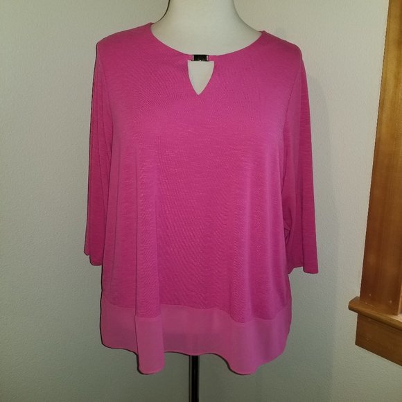 Pink Ellen Tracy Top with Chiffon Hem 2X - Picture 1 of 7